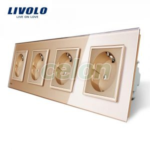 Priza cvadrupla Livolo cu rama din sticla, Prize - Intrerupatoare, Livolo, Livolo