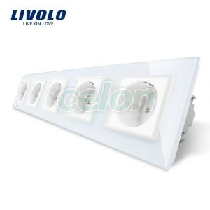 Priza cvintupla Livolo cu rama din sticla, Prize - Intrerupatoare, Livolo, Livolo