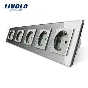 Priza cvintupla Livolo cu rama din sticla, Prize - Intrerupatoare, Livolo, Livolo