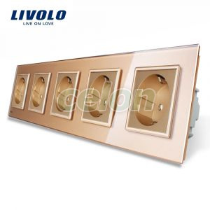 Priza cvintupla Livolo cu rama din sticla, Prize - Intrerupatoare, Livolo, Livolo