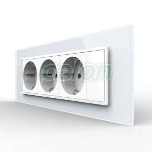 Priza tripla cu blank Livolo cu rama din sticla 6/7 module - standard Italian, Prize - Intrerupatoare, Livolo, Livolo