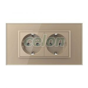 Priza dubla Livolo cu rama din sticla 4M, standard Italian, Serie noua, Prize - Intrerupatoare, Livolo, Livolo