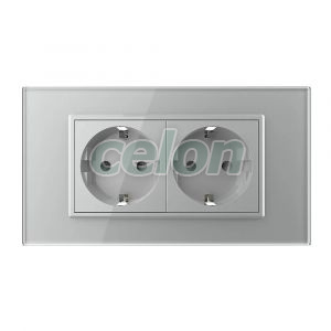 Priza dubla Livolo cu rama din sticla 4M, standard Italian, Serie noua, Prize - Intrerupatoare, Livolo, Livolo