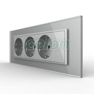 Priza tripla cu blank Livolo cu rama din sticla 6/7 module - standard Italian, Prize - Intrerupatoare, Livolo, Livolo
