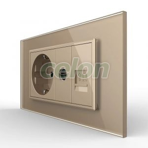 Priza Dubla Livolo cu Rama din Sticla 1 Priza Schuko+TV/internet, Standard Italian - Serie Noua, Prize - Intrerupatoare, Livolo, Livolo