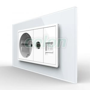 Priza Dubla Livolo cu Rama din Sticla 1 Priza Schuko+TV/internet, Standard Italian - Serie Noua, Prize - Intrerupatoare, Livolo, Livolo