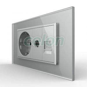 Priza Dubla Livolo cu Rama din Sticla 1 Priza Schuko+TV/internet, Standard Italian - Serie Noua, Prize - Intrerupatoare, Livolo, Livolo