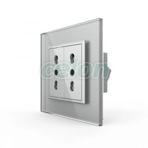 Priza dubla module inguste Livolo cu rama din sticla - standard german, Prize - Intrerupatoare, Livolo, Livolo