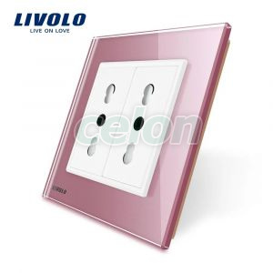 Priza dubla module inguste Livolo cu rama din sticla - standard german, Prize - Intrerupatoare, Livolo, Livolo