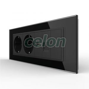 Priza Tripla cu Blank Livolo cu Rama din Sticla 2 Prize Schuko+TV/internet, Standard Italian - Serie Noua, Prize - Intrerupatoare, Livolo, Livolo