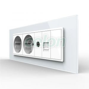 Priza Tripla cu Blank Livolo cu Rama din Sticla 2 Prize Schuko+TV/internet, Standard Italian - Serie Noua, Prize - Intrerupatoare, Livolo, Livolo