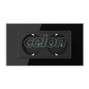 Priza dubla Livolo cu rama din sticla 4M, standard Italian, Serie noua, Prize - Intrerupatoare, Livolo, Livolo