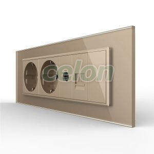 Priza Tripla cu Blank Livolo cu Rama din Sticla 2 Prize Schuko+TV/internet, Standard Italian - Serie Noua, Prize - Intrerupatoare, Livolo, Livolo