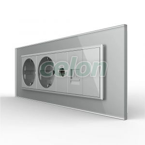 Priza Tripla cu Blank Livolo cu Rama din Sticla 2 Prize Schuko+TV/internet, Standard Italian - Serie Noua, Prize - Intrerupatoare, Livolo, Livolo