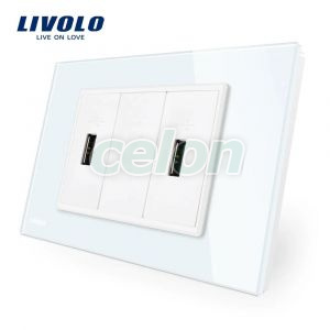 Priza dubla USB Livolo cu rama din sticla - standard italian, Prize - Intrerupatoare, Livolo, Livolo