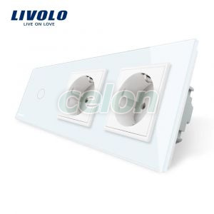 Intrerupator LIVOLO simplu cu touch si 2 prize din sticla, Prize - Intrerupatoare, Livolo, Livolo