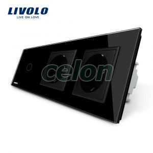 Intrerupator LIVOLO simplu cu touch si 2 prize din sticla, Prize - Intrerupatoare, Livolo, Livolo
