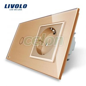 Intrerupator simplu + priza simpla Livolo rama din sticla, Prize - Intrerupatoare, Livolo, Livolo