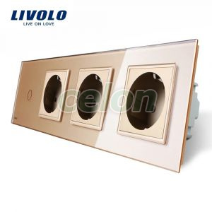 Intrerupator simplu + Priza tripla LIVOLO cu touch din sticla, Prize - Intrerupatoare, Livolo, Livolo