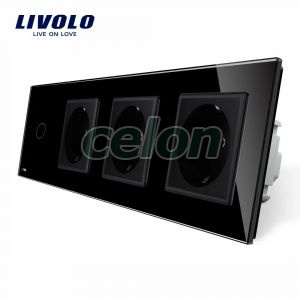 Intrerupator simplu + Priza tripla LIVOLO cu touch din sticla, Prize - Intrerupatoare, Livolo, Livolo