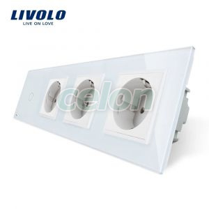 Intrerupator simplu + Priza tripla LIVOLO cu touch din sticla, Prize - Intrerupatoare, Livolo, Livolo