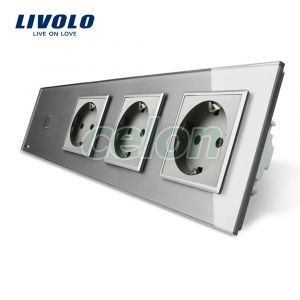 Intrerupator simplu + Priza tripla LIVOLO cu touch din sticla, Prize - Intrerupatoare, Livolo, Livolo