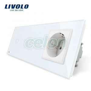 Intrerupator LIVOLO simplu+simplu cu touch si priza din sticla, Prize - Intrerupatoare, Livolo, Livolo