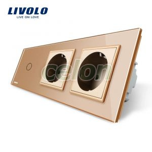 Intrerupator LIVOLO simplu cu touch si 2 prize din sticla, Prize - Intrerupatoare, Livolo, Livolo