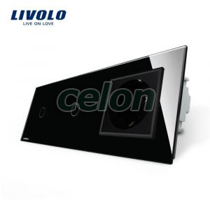 Intrerupator LIVOLO simplu+simplu cu touch si priza din sticla, Prize - Intrerupatoare, Livolo, Livolo