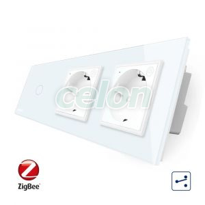Intrerupator LIVOLO simplu ZigBee cap scara / cap cruce cu touch si 2 prize ZigBee din sticla, Control de pe telefon, Prize - Intrerupatoare, Livolo, Livolo