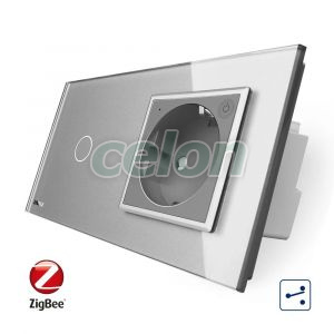 Intrerupator simplu cap scara / cap cruce ZigBee + priza simpla Livolo ZigBee, Rama din sticla, Control de pe telefon, Prize - Intrerupatoare, Livolo, Livolo