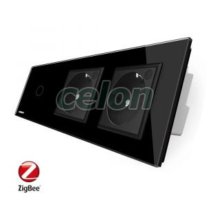 Intrerupator LIVOLO simplu ZigBee cu touch si 2 prize din sticla ZigBee, Control de pe telefon, Prize - Intrerupatoare, Livolo, Livolo