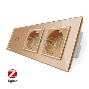 Intrerupator LIVOLO simplu ZigBee cu touch si 2 prize din sticla ZigBee, Control de pe telefon, Prize - Intrerupatoare, Livolo, Livolo