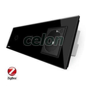 Intrerupator LIVOLO simplu+simplu ZigBee cu touch si priza din sticla ZigBee, Control de pe telefon, Prize - Intrerupatoare, Livolo, Livolo