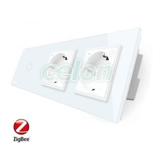 Intrerupator LIVOLO simplu ZigBee cu touch si 2 prize din sticla ZigBee, Control de pe telefon, Prize - Intrerupatoare, Livolo, Livolo