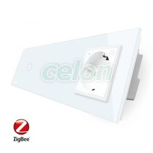 Intrerupator LIVOLO simplu+simplu ZigBee cu touch si priza din sticla ZigBee, Control de pe telefon, Prize - Intrerupatoare, Livolo, Livolo