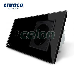 Intrerupator dublu + priza simpla Livolo rama din sticla, Prize - Intrerupatoare, Livolo, Livolo