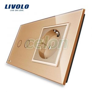 Intrerupator dublu + priza simpla Livolo rama din sticla, Prize - Intrerupatoare, Livolo, Livolo