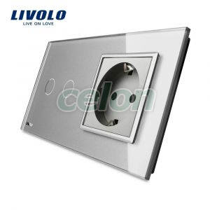 Intrerupator dublu + priza simpla Livolo rama din sticla, Prize - Intrerupatoare, Livolo, Livolo