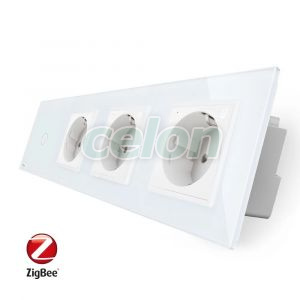 Intrerupator simplu ZigBee + Priza tripla LIVOLO ZigBee cu touch din sticla, Control de pe telefon, Prize - Intrerupatoare, Livolo, Livolo