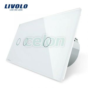 Intrerupator dublu + simplu cu touch Livolo din sticla, Prize - Intrerupatoare, Livolo, Livolo