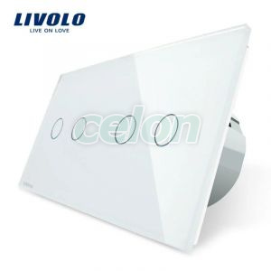 Intrerupator dublu + dublu cu touch Livolo din sticla, Prize - Intrerupatoare, Livolo, Livolo