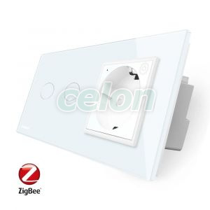 Intrerupator dublu ZigBee + priza simpla ZigBee Livolo, rama din sticla, Control de pe telefon, Prize - Intrerupatoare, Livolo, Livolo
