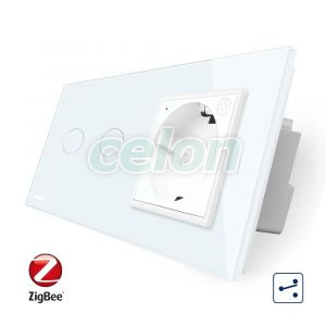 Intrerupator dublu cap scara / cap cruce, ZigBee + priza simpla Livolo ZigBee, rama din sticla, Control de pe telefon, Prize - Intrerupatoare, Livolo, Livolo