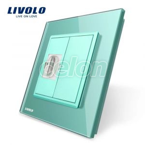 Priza simpla HDMI Livolo cu rama din sticla, Prize - Intrerupatoare, Livolo, Livolo