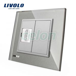 Priza simpla HDMI Livolo cu rama din sticla, Prize - Intrerupatoare, Livolo, Livolo