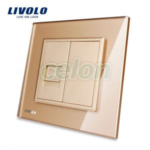 Priza simpla Telefon Livolo cu rama din sticla, Prize - Intrerupatoare, Livolo, Livolo