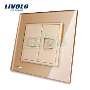 Priza dubla Telefon + Priza internet Livolo cu rama din sticla, Prize - Intrerupatoare, Livolo, Livolo