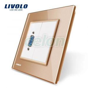 Priza cu mufa VGA mama Livolo cu rama din sticla, Prize - Intrerupatoare, Livolo, Livolo