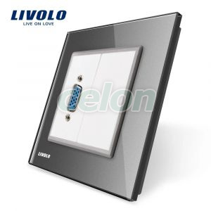 Priza cu mufa VGA mama Livolo cu rama din sticla, Prize - Intrerupatoare, Livolo, Livolo